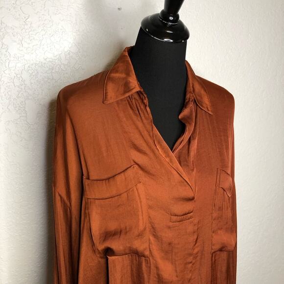 Free People Starry Dreams burnt orange silky v neck tunic top size Medium - Picture 3 of 16